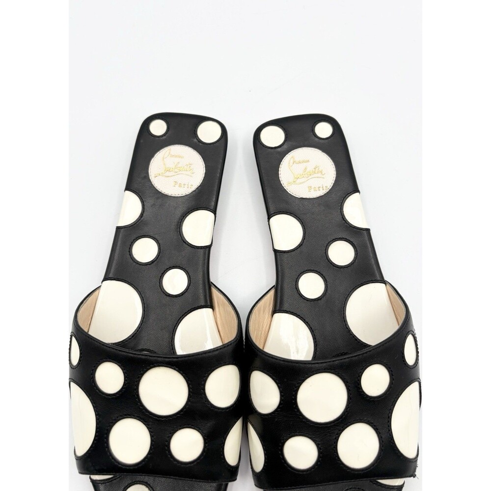 Christian Louboutin Black & White Polka Dot Leather Sandals Slides Sz EU 37.5 - Picture 9 of 13